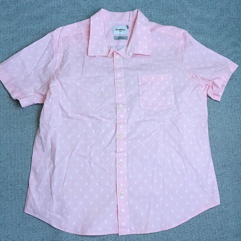 Goodfellow & Co Button Down Shirt Mens XL Pink Excellent Slim Short Sleeve Print